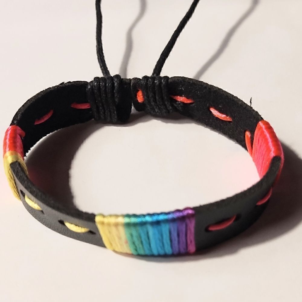 Men's bracelet leather braided black new d55‎